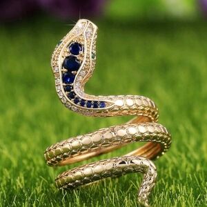 Gold and Blue Snake Ring